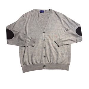 ✨🩶 Alan Flusser Merino Wool Grandpa-Core Elbow Patch Cardigan Sweater XL‎ 🩶✨